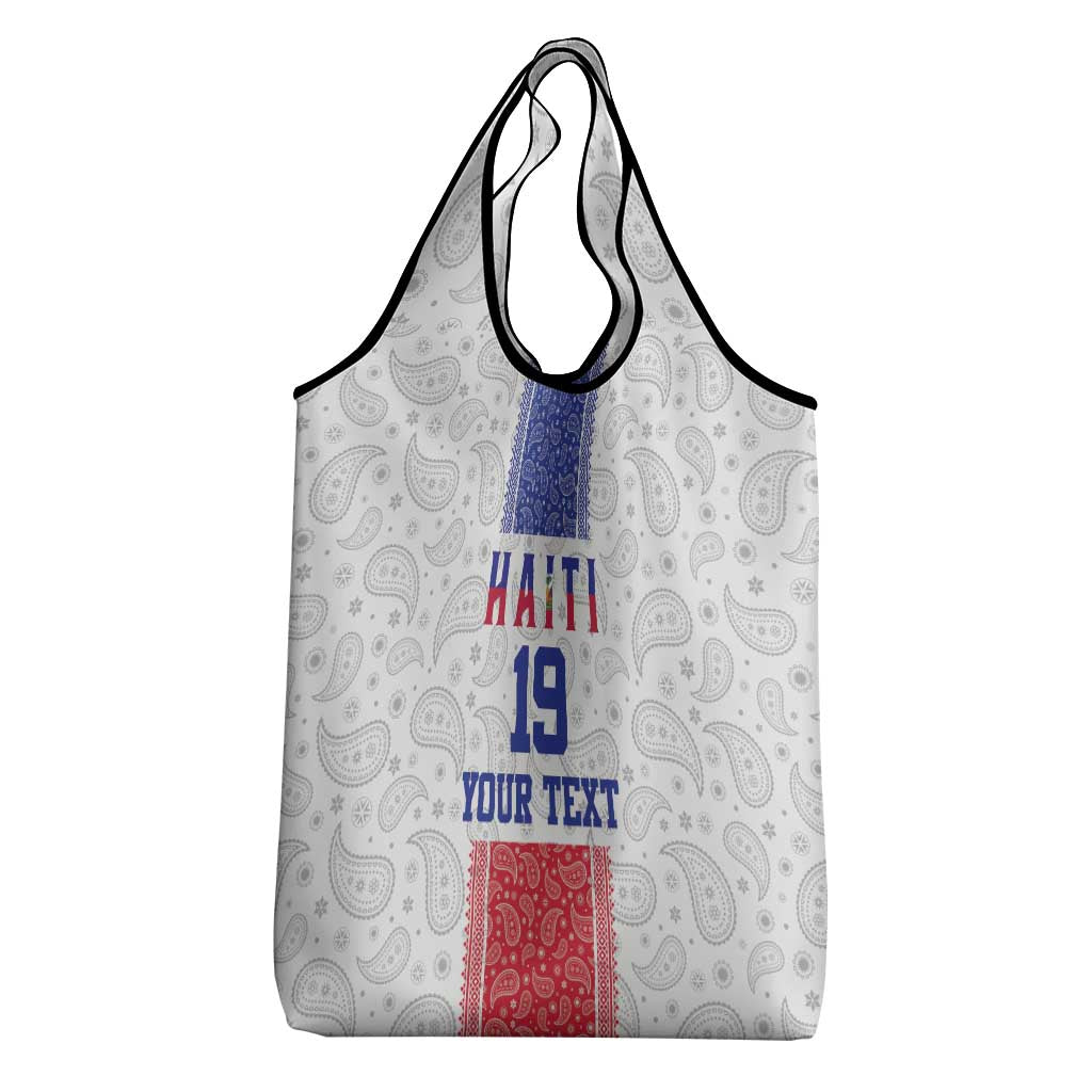 Custom Haiti Football Grocery Bag Paisley Flag Pattern Design - Wonder Print Shop
