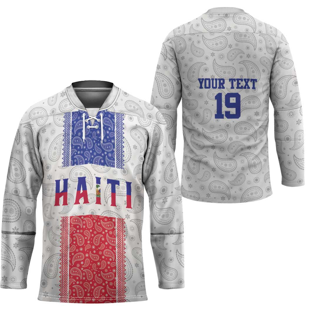 Custom Haiti Football Hockey Jersey Paisley Flag Pattern Design - Wonder Print Shop