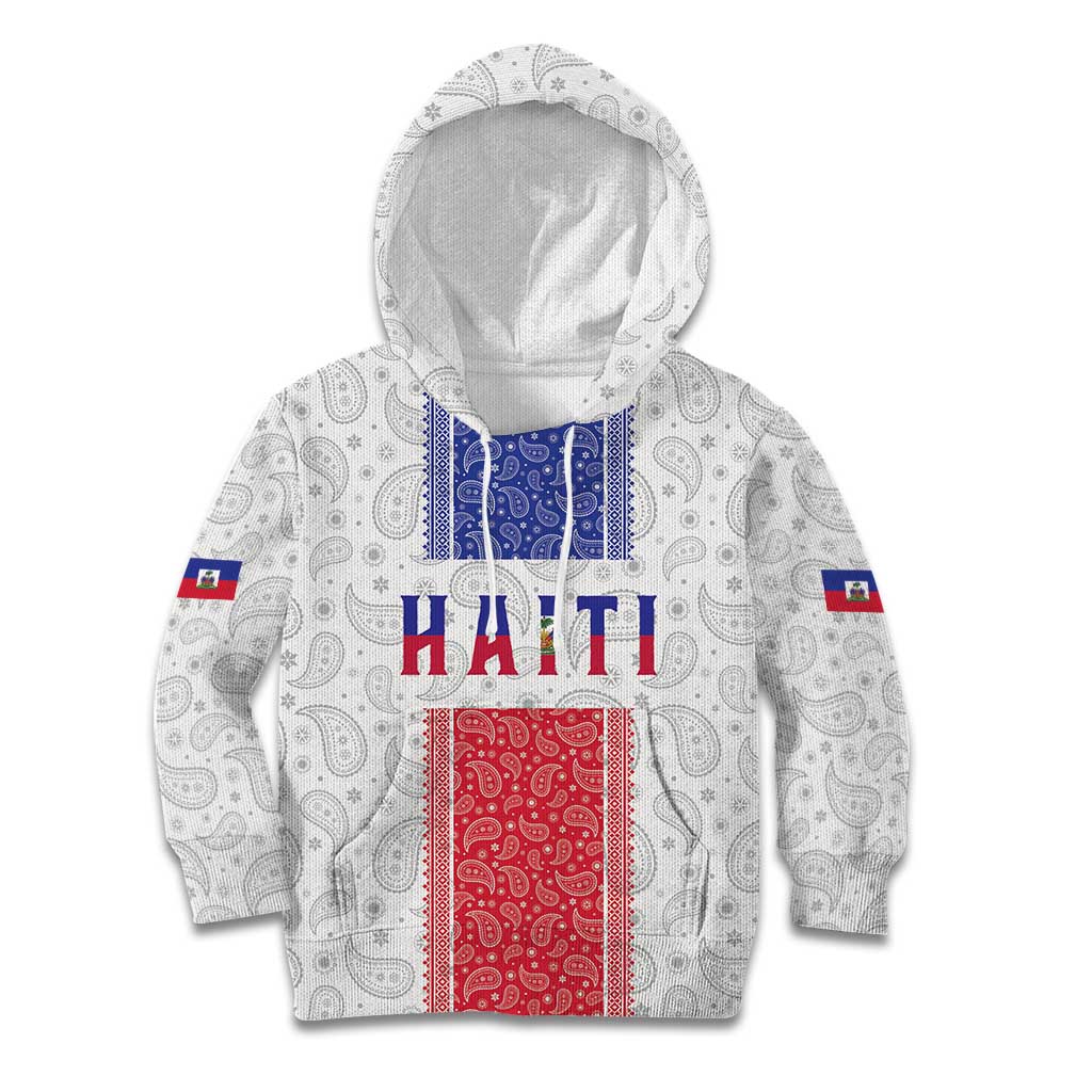Custom Haiti Football Kid Hoodie Paisley Flag Pattern Design - Wonder Print Shop