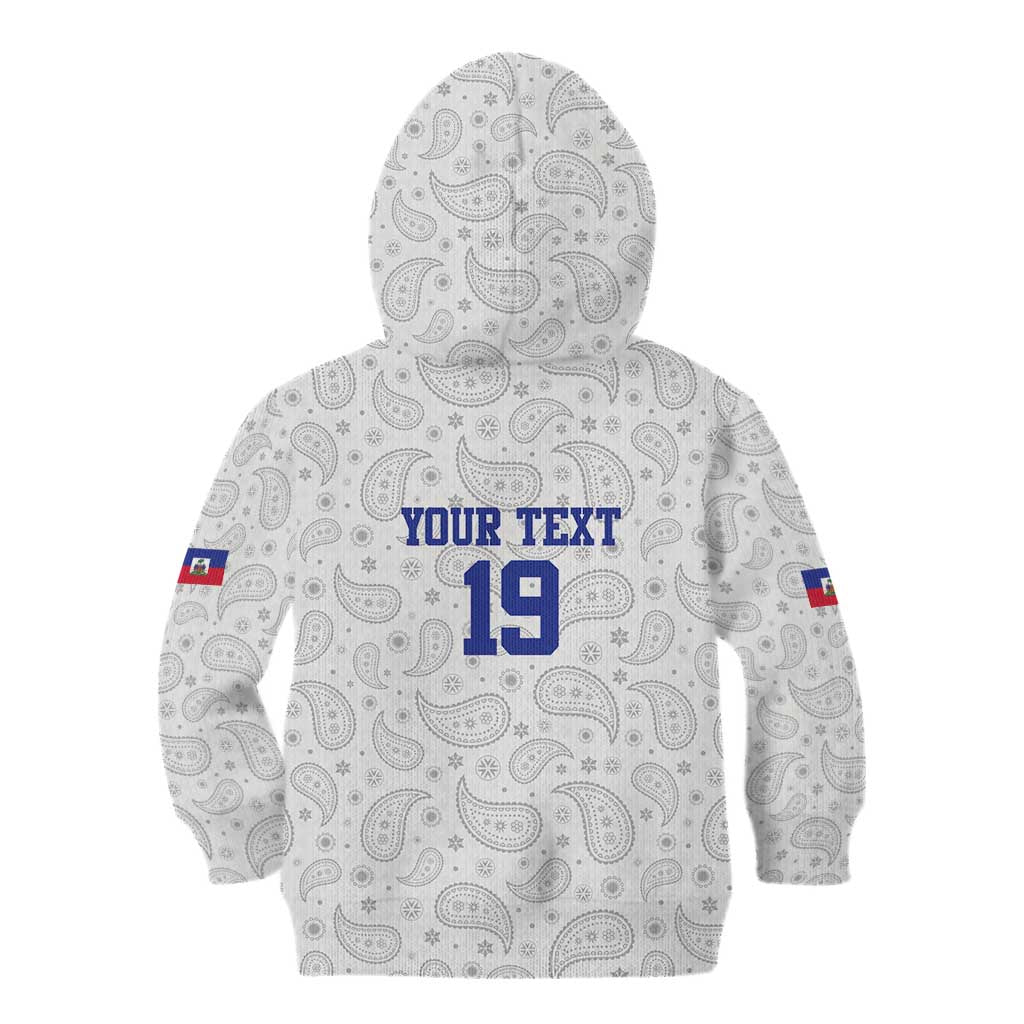 Custom Haiti Football Kid Hoodie Paisley Flag Pattern Design - Wonder Print Shop