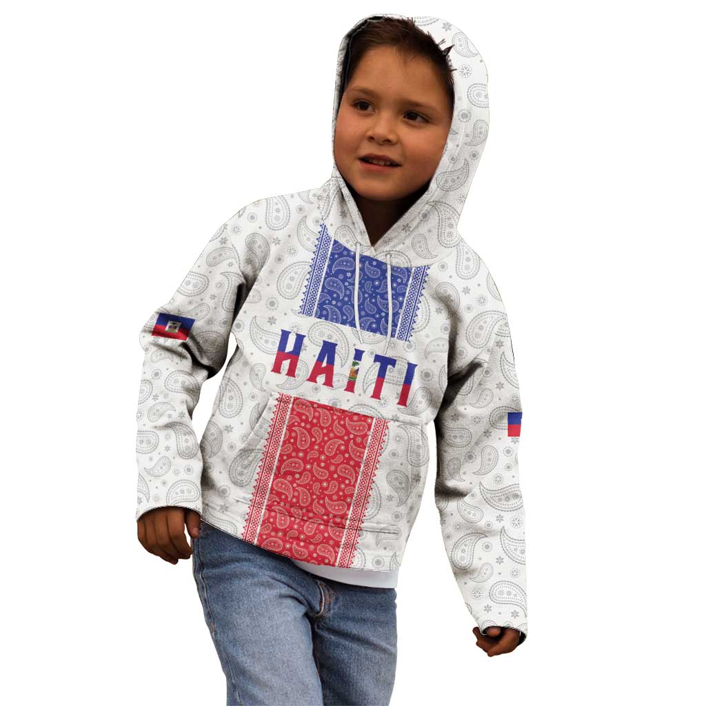 Custom Haiti Football Kid Hoodie Paisley Flag Pattern Design - Wonder Print Shop