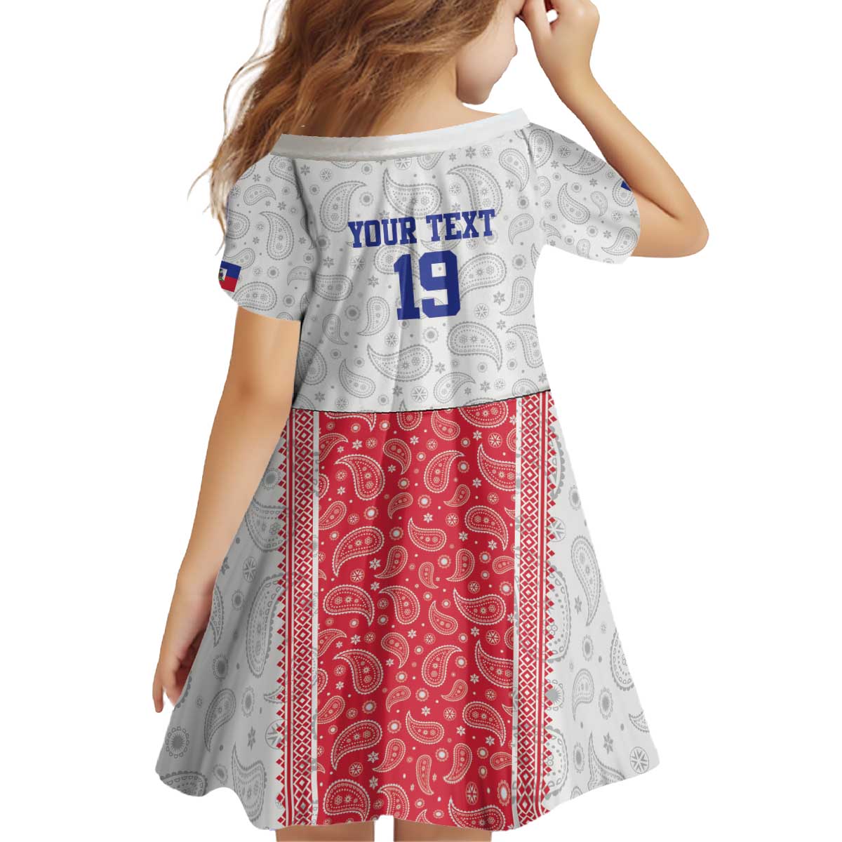 Custom Haiti Football Kid Short Sleeve Dress Paisley Flag Pattern Design - Wonder Print Shop