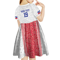 Custom Haiti Football Kid Short Sleeve Dress Paisley Flag Pattern Design - Wonder Print Shop