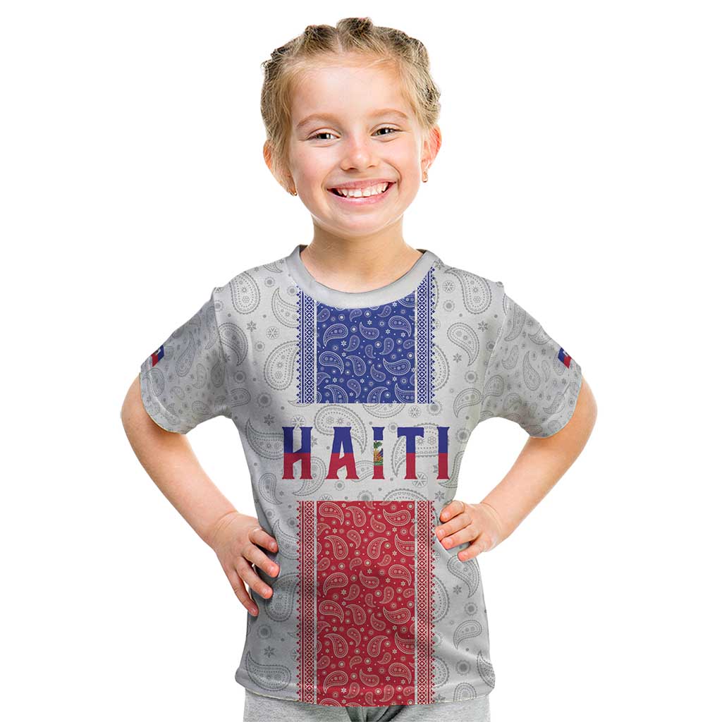 Custom Haiti Football Kid T Shirt Paisley Flag Pattern Design - Wonder Print Shop