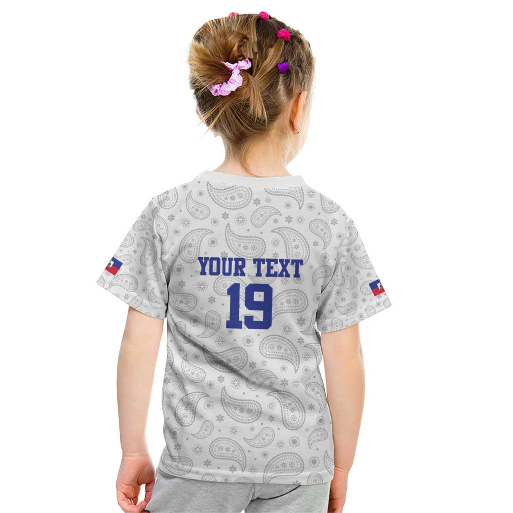 Custom Haiti Football Kid T Shirt Paisley Flag Pattern Design - Wonder Print Shop