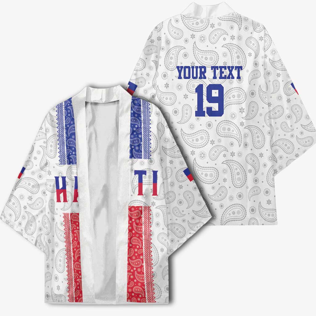 Custom Haiti Football Kimono Paisley Flag Pattern Design - Wonder Print Shop