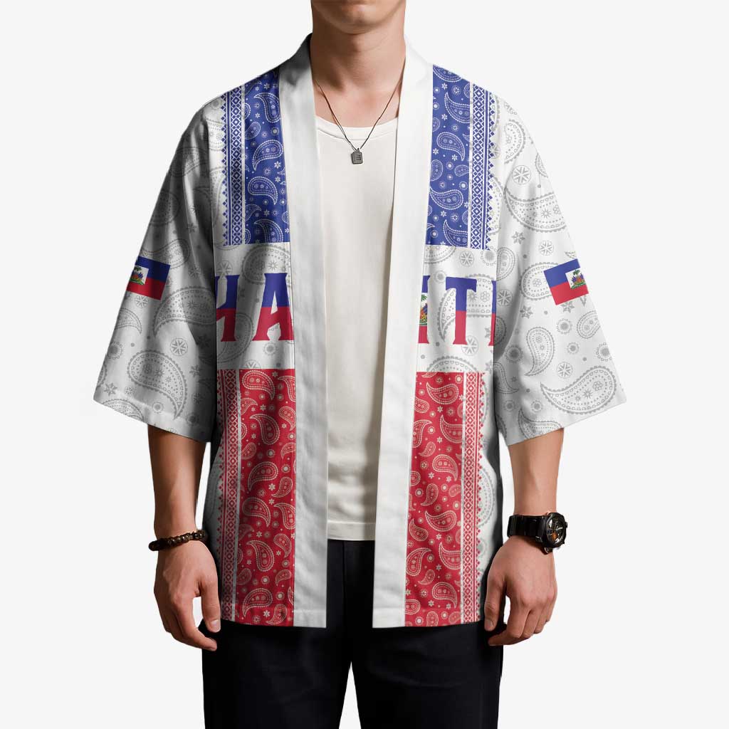 Custom Haiti Football Kimono Paisley Flag Pattern Design - Wonder Print Shop