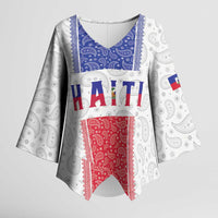 Custom Haiti Football Kimono Sleeve Blouse Paisley Flag Pattern Design - Wonder Print Shop