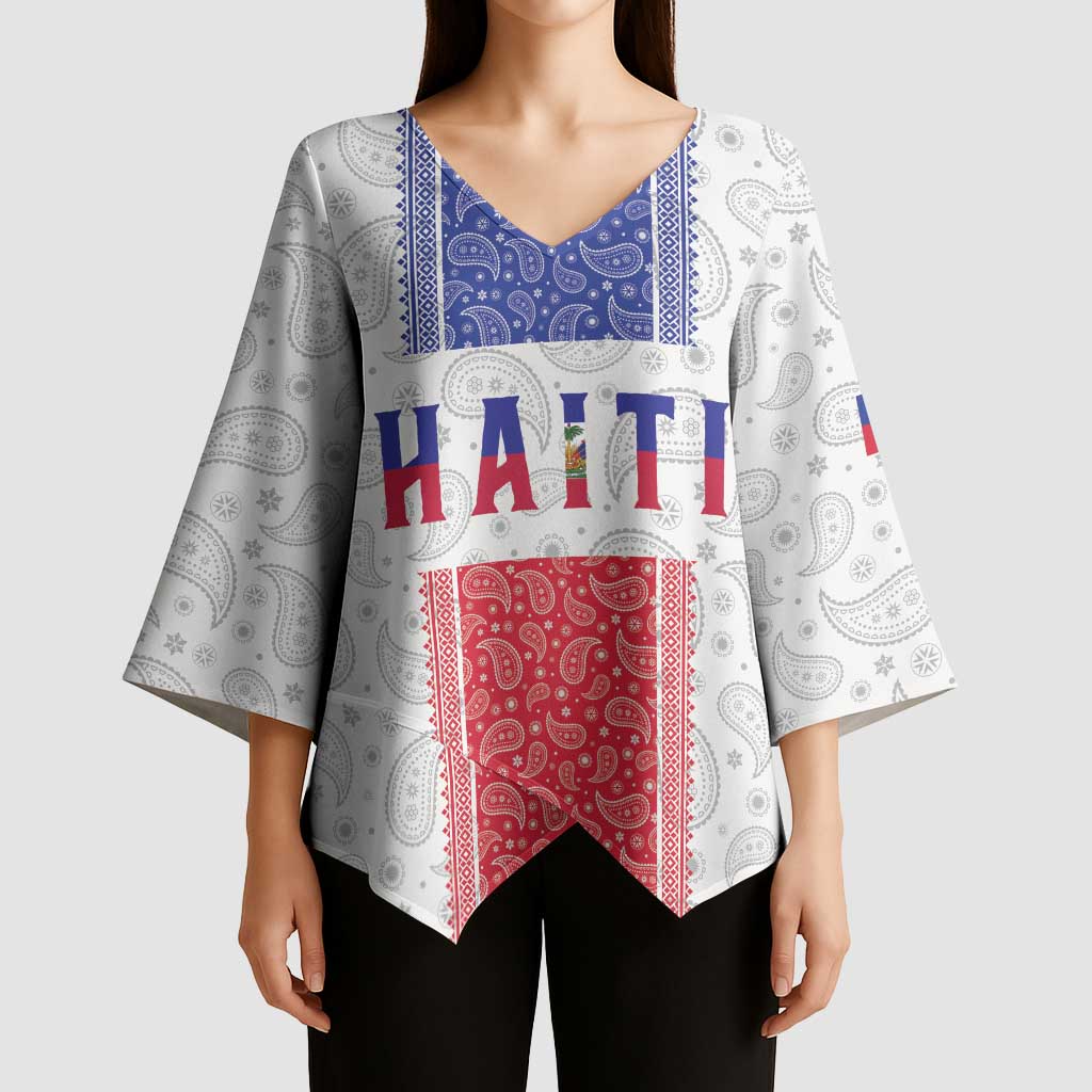 Custom Haiti Football Kimono Sleeve Blouse Paisley Flag Pattern Design - Wonder Print Shop