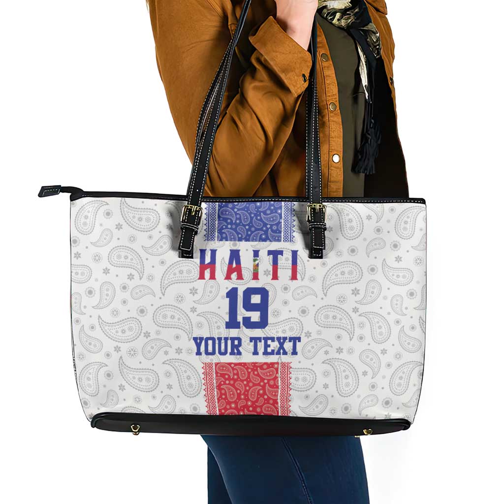 Custom Haiti Football Leather Tote Bag Paisley Flag Pattern Design - Wonder Print Shop