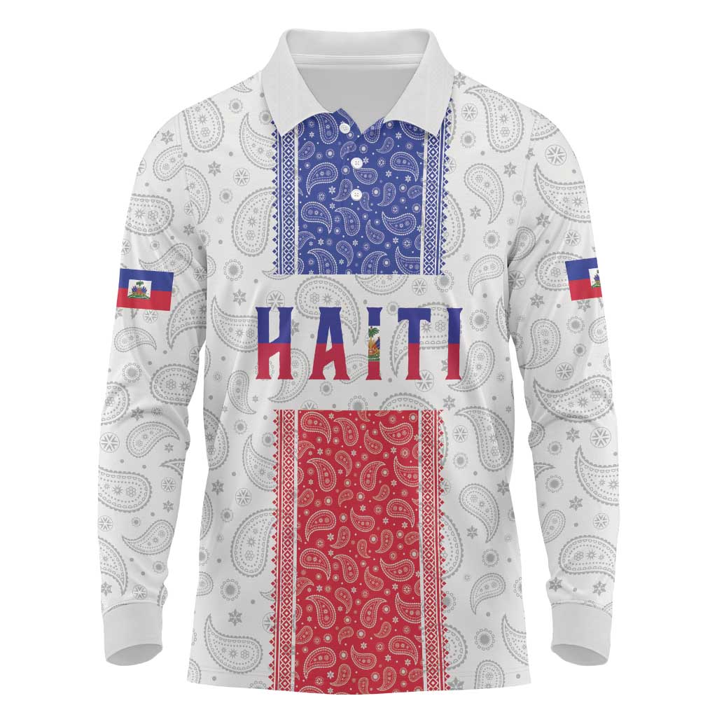Custom Haiti Football Long Sleeve Polo Shirt Paisley Flag Pattern Design - Wonder Print Shop