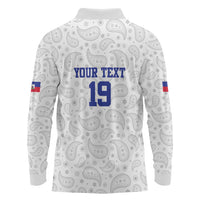 Custom Haiti Football Long Sleeve Polo Shirt Paisley Flag Pattern Design - Wonder Print Shop