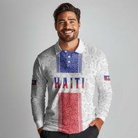 Custom Haiti Football Long Sleeve Polo Shirt Paisley Flag Pattern Design - Wonder Print Shop