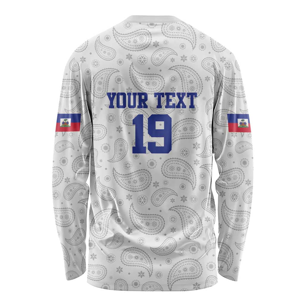 Custom Haiti Football Long Sleeve Shirt Paisley Flag Pattern Design - Wonder Print Shop
