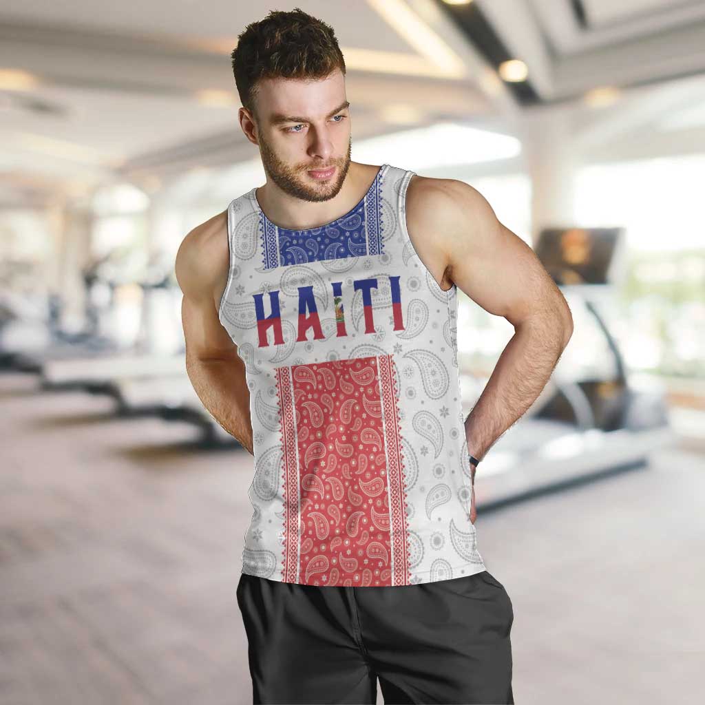 Custom Haiti Football Men Tank Top Paisley Flag Pattern Design - Wonder Print Shop