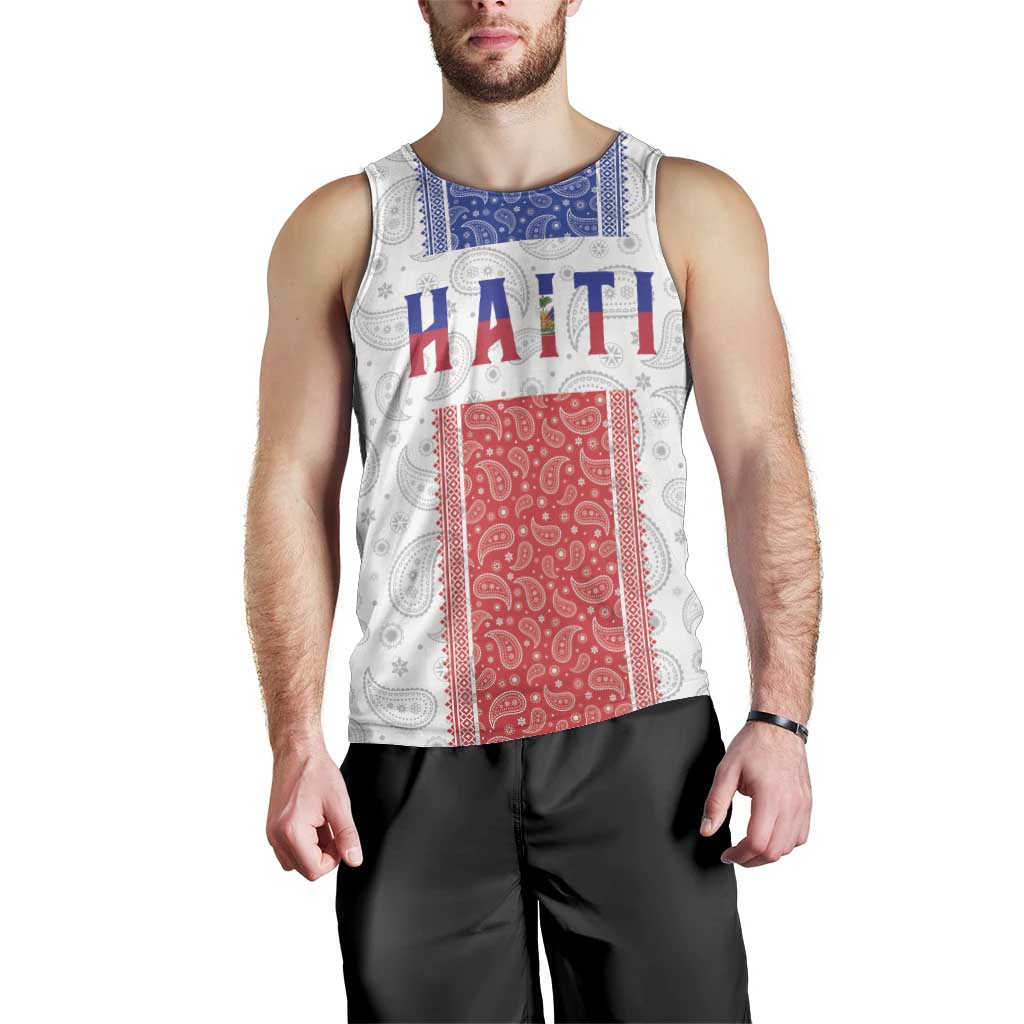Custom Haiti Football Men Tank Top Paisley Flag Pattern Design - Wonder Print Shop