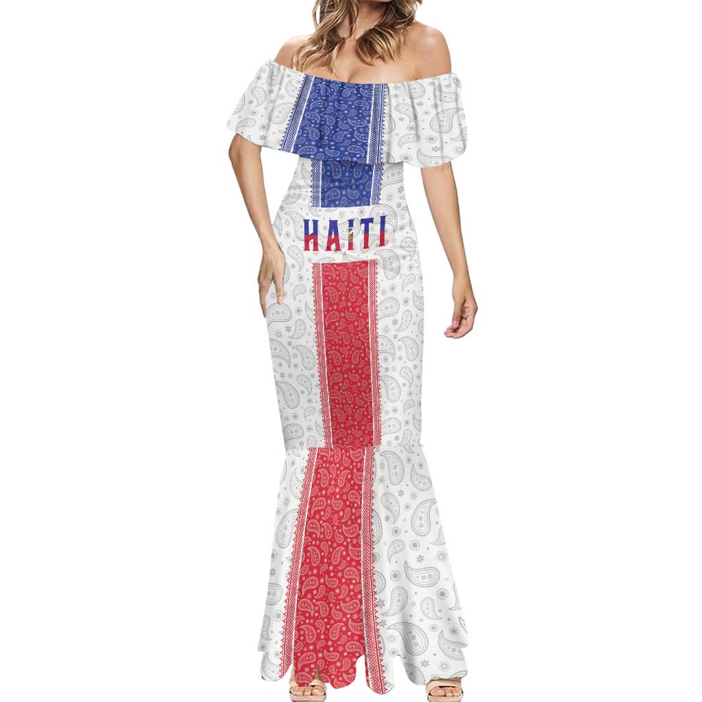 Custom Haiti Football Mermaid Dress Paisley Flag Pattern Design - Wonder Print Shop