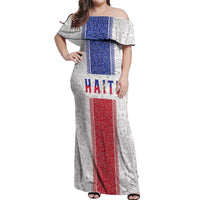 Custom Haiti Football Off Shoulder Maxi Dress Paisley Flag Pattern Design - Wonder Print Shop