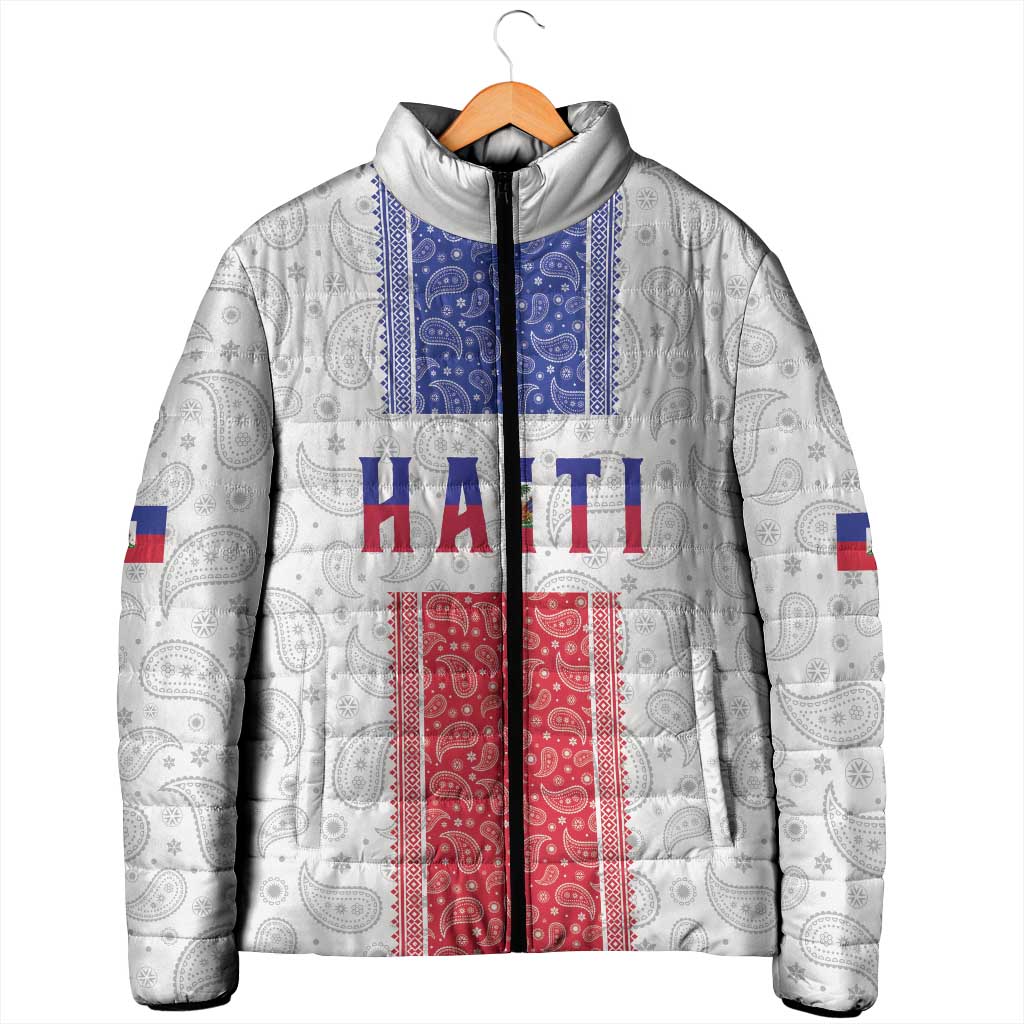 Custom Haiti Football Padded Jacket Paisley Flag Pattern Design - Wonder Print Shop