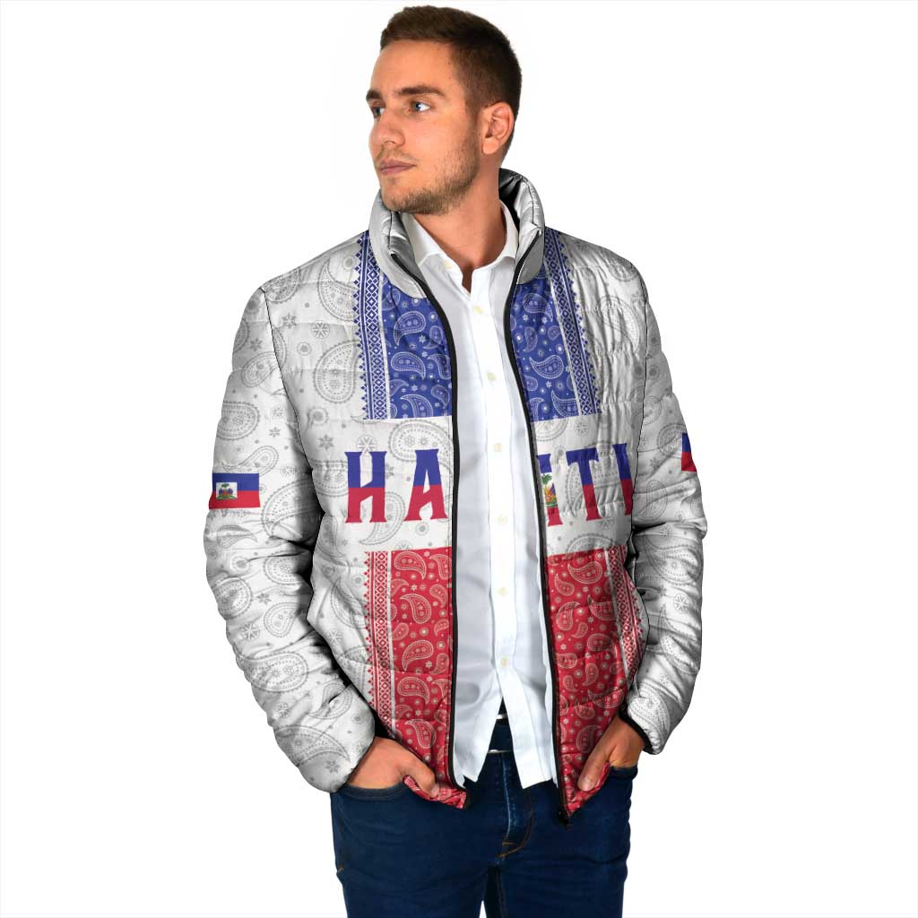 Custom Haiti Football Padded Jacket Paisley Flag Pattern Design - Wonder Print Shop