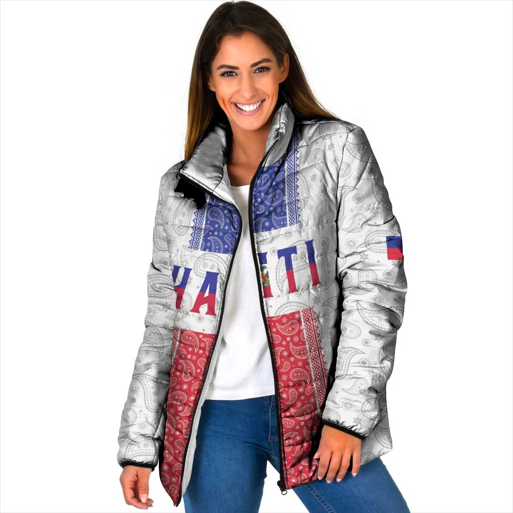 Custom Haiti Football Padded Jacket Paisley Flag Pattern Design - Wonder Print Shop