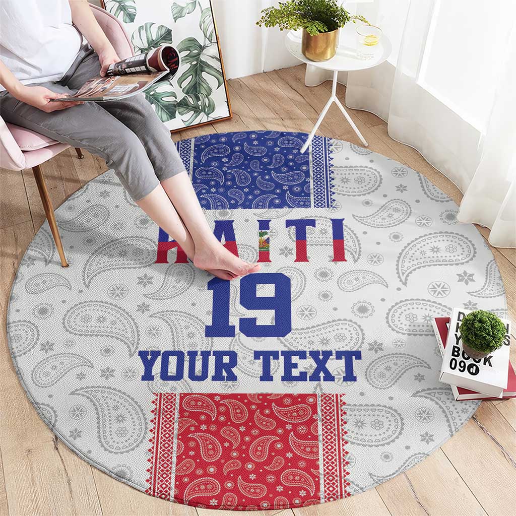 Custom Haiti Football Round Carpet Paisley Flag Pattern Design - Wonder Print Shop