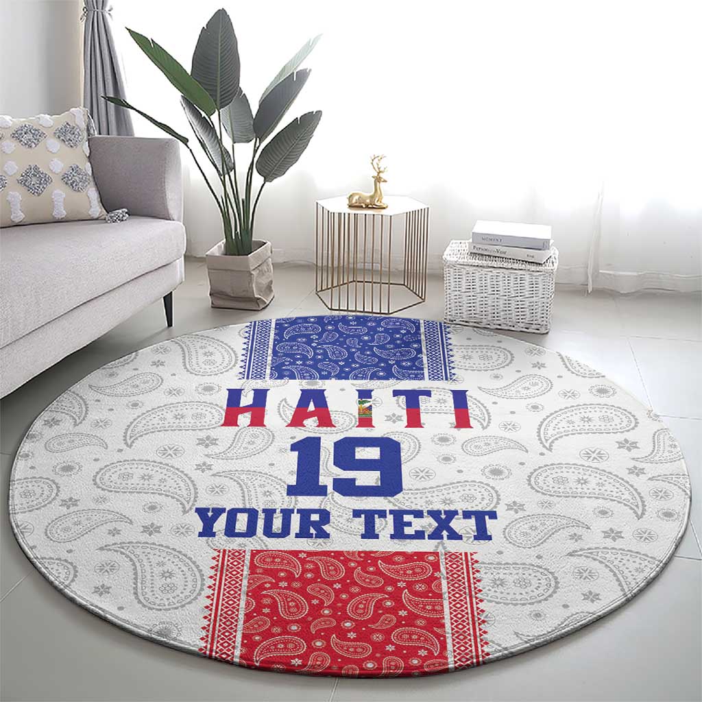 Custom Haiti Football Round Carpet Paisley Flag Pattern Design - Wonder Print Shop