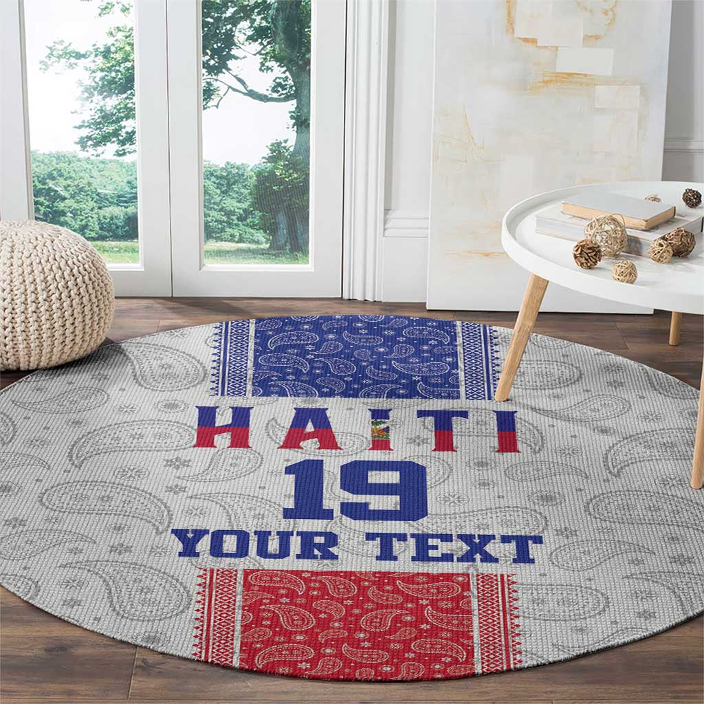 Custom Haiti Football Round Carpet Paisley Flag Pattern Design - Wonder Print Shop