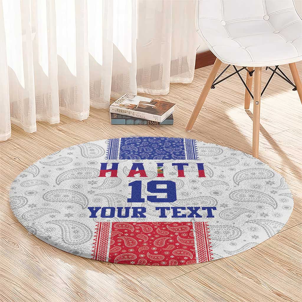 Custom Haiti Football Round Carpet Paisley Flag Pattern Design - Wonder Print Shop