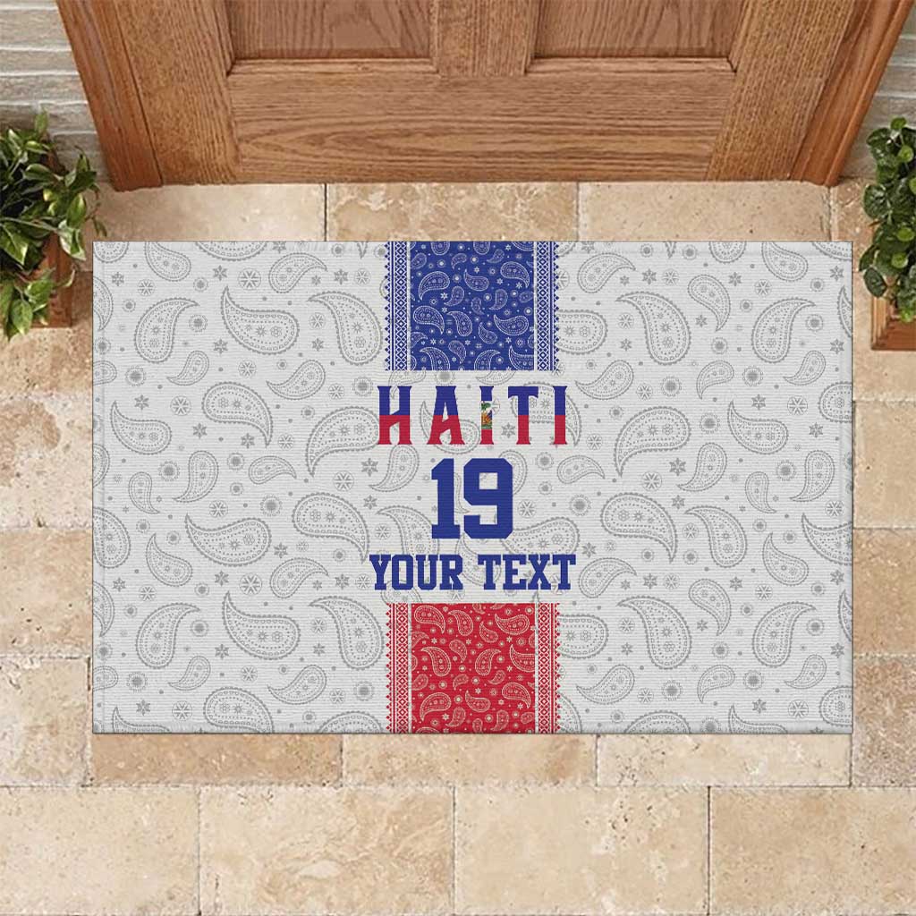 Custom Haiti Football Rubber Doormat Paisley Flag Pattern Design - Wonder Print Shop