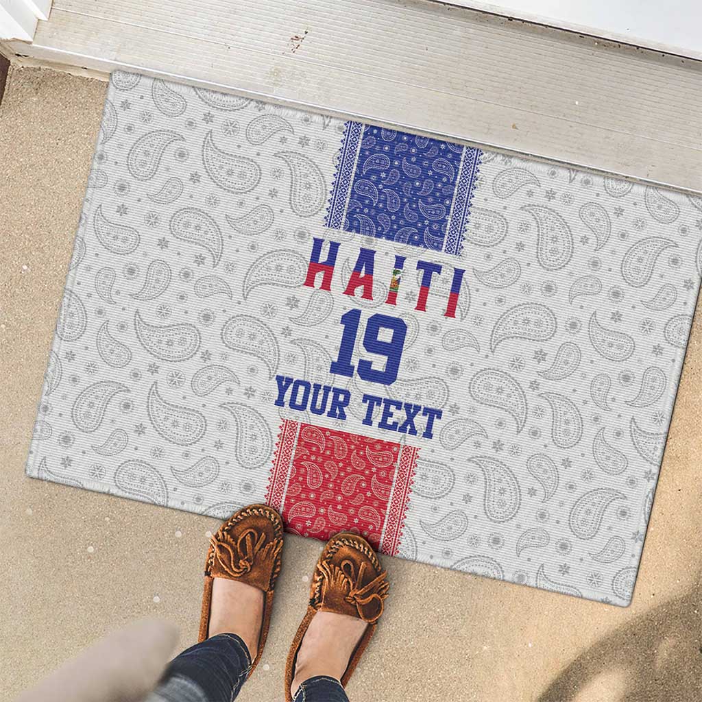Custom Haiti Football Rubber Doormat Paisley Flag Pattern Design - Wonder Print Shop