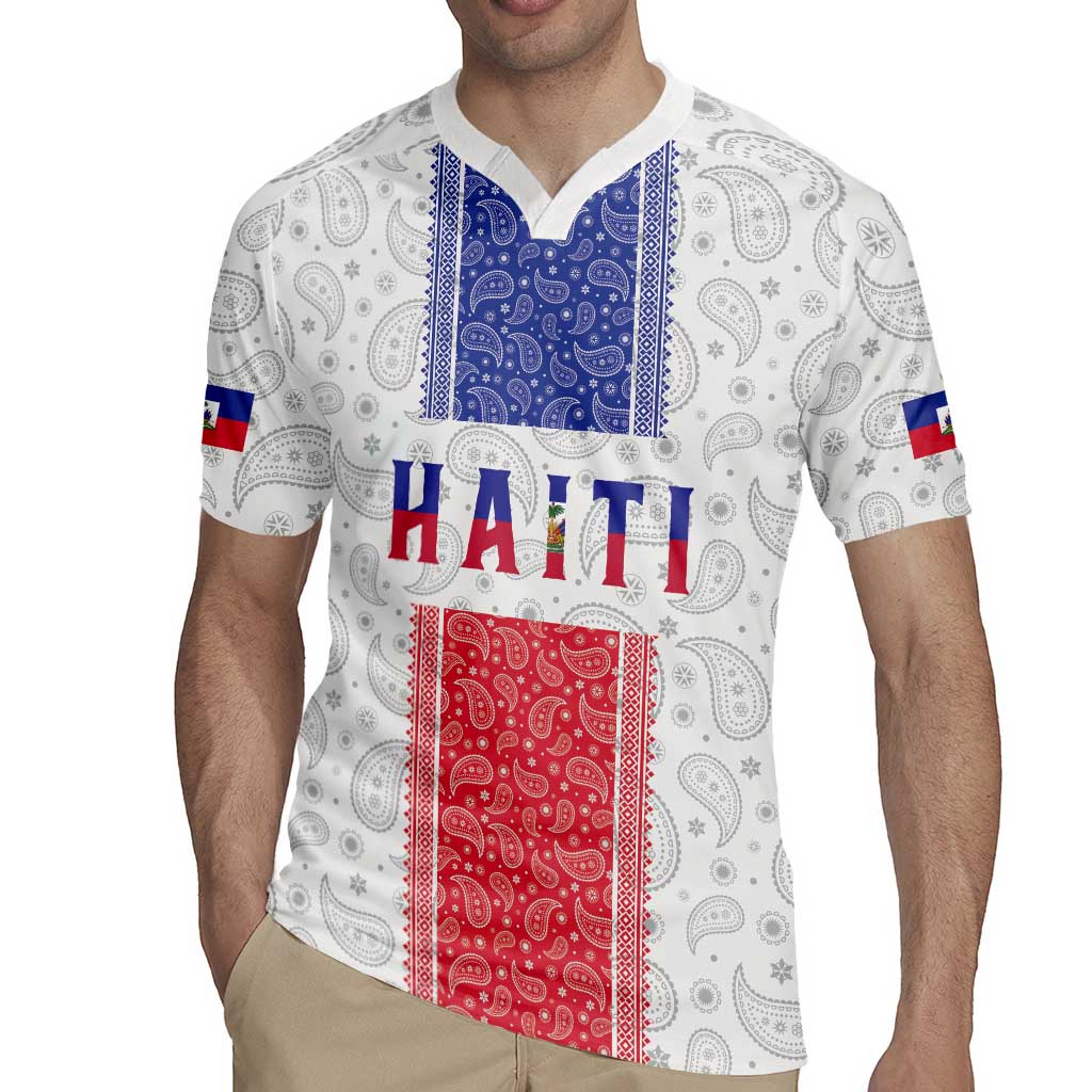 Custom Haiti Football Rugby Jersey Paisley Flag Pattern Design - Wonder Print Shop