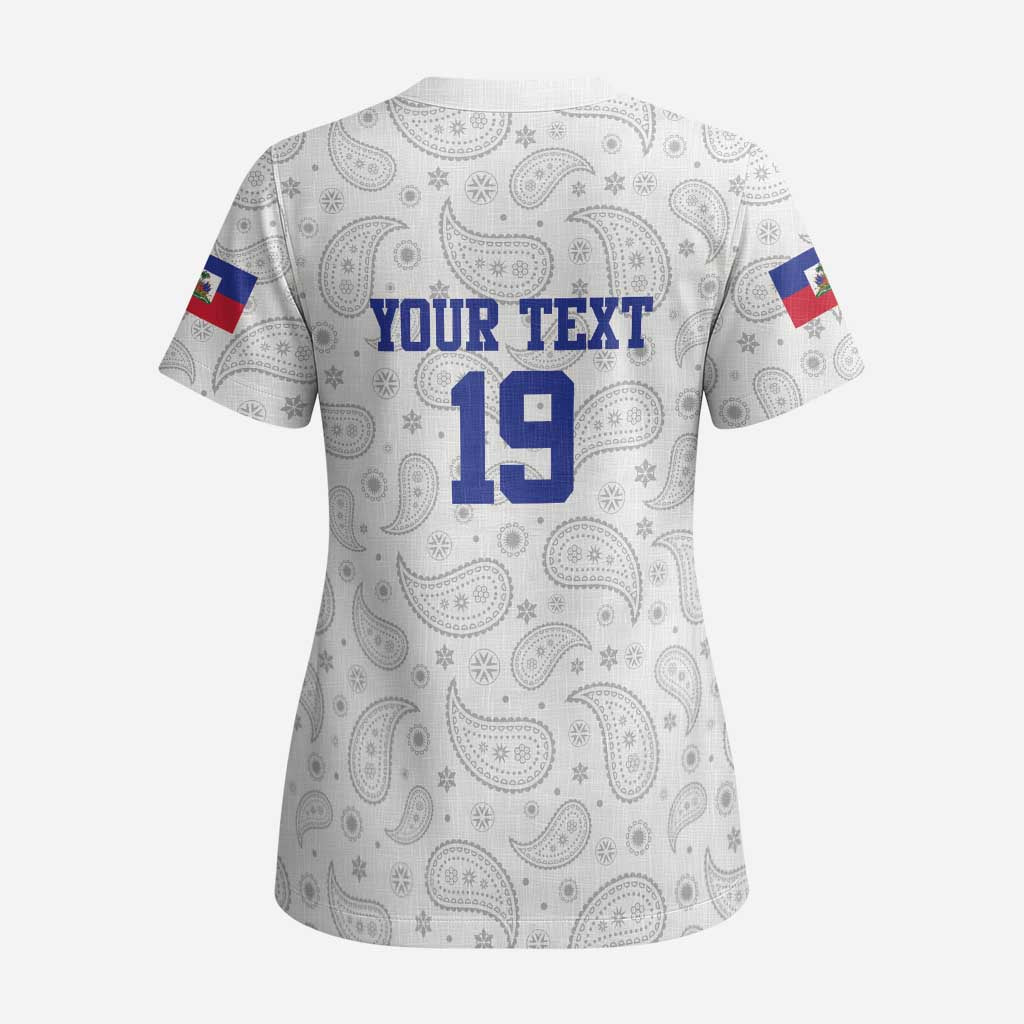 Custom Haiti Football Scrub Top Paisley Flag Pattern Design - Wonder Print Shop