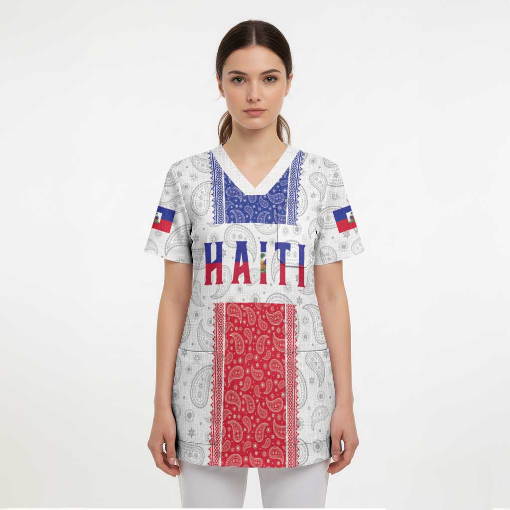 Custom Haiti Football Scrub Top Paisley Flag Pattern Design - Wonder Print Shop