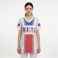 Custom Haiti Football Scrub Top Paisley Flag Pattern Design - Wonder Print Shop