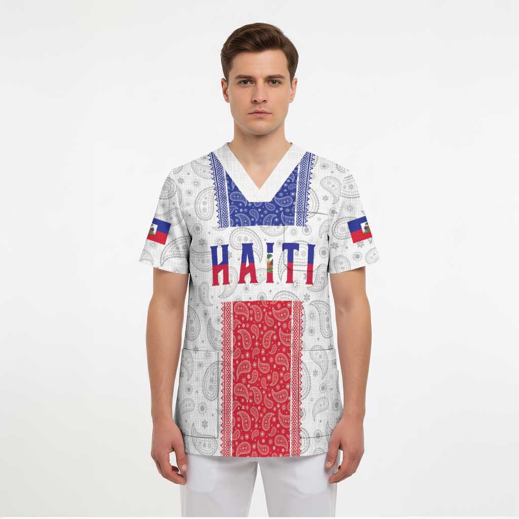 Custom Haiti Football Scrub Top Paisley Flag Pattern Design - Wonder Print Shop