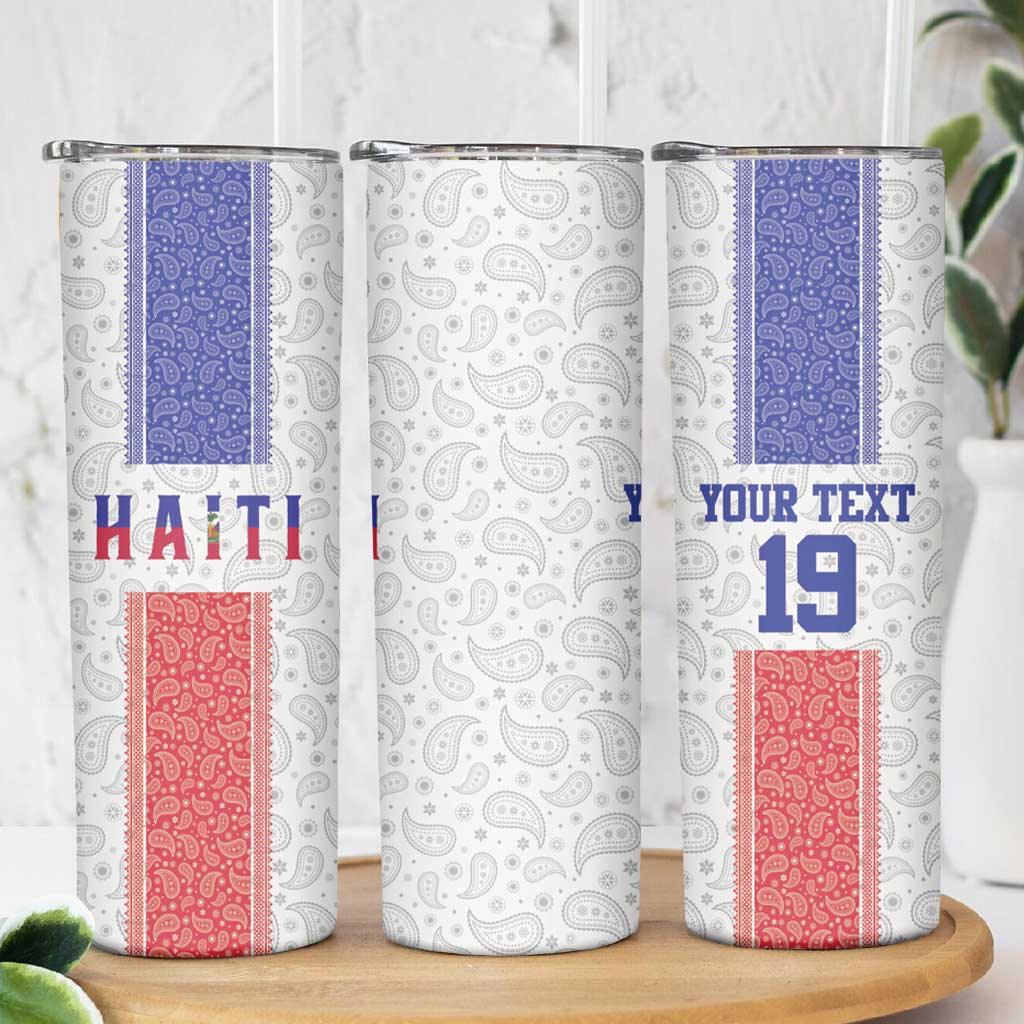 Custom Haiti Football Skinny Tumbler Paisley Flag Pattern Design - Wonder Print Shop