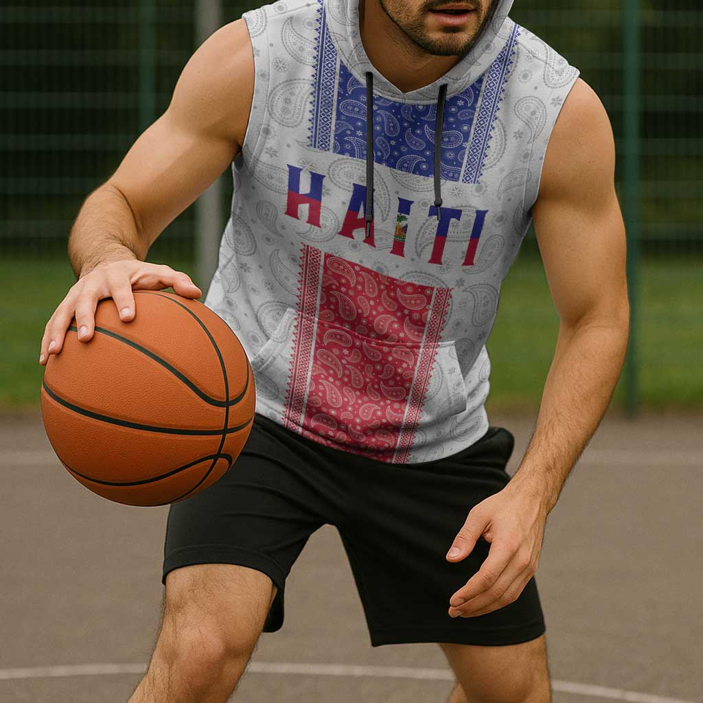 Custom Haiti Football Sleeveless Hoodie Paisley Flag Pattern Design - Wonder Print Shop