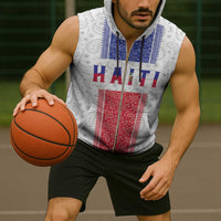 Custom Haiti Football Sleeveless Zip Hoodie Paisley Flag Pattern Design - Wonder Print Shop