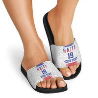 Custom Haiti Football Slide Sandals Paisley Flag Pattern Design - Wonder Print Shop