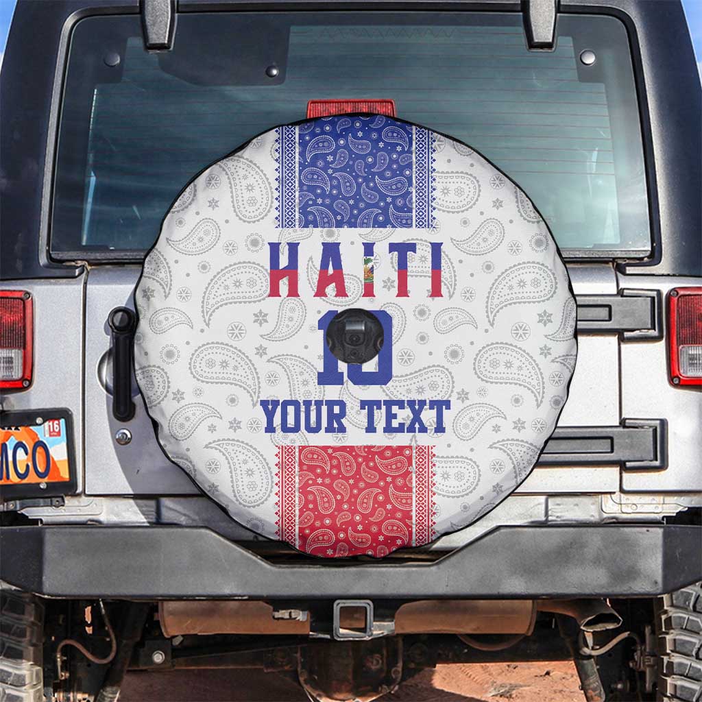 Custom Haiti Football Spare Tire Cover Paisley Flag Pattern Design - Wonder Print Shop