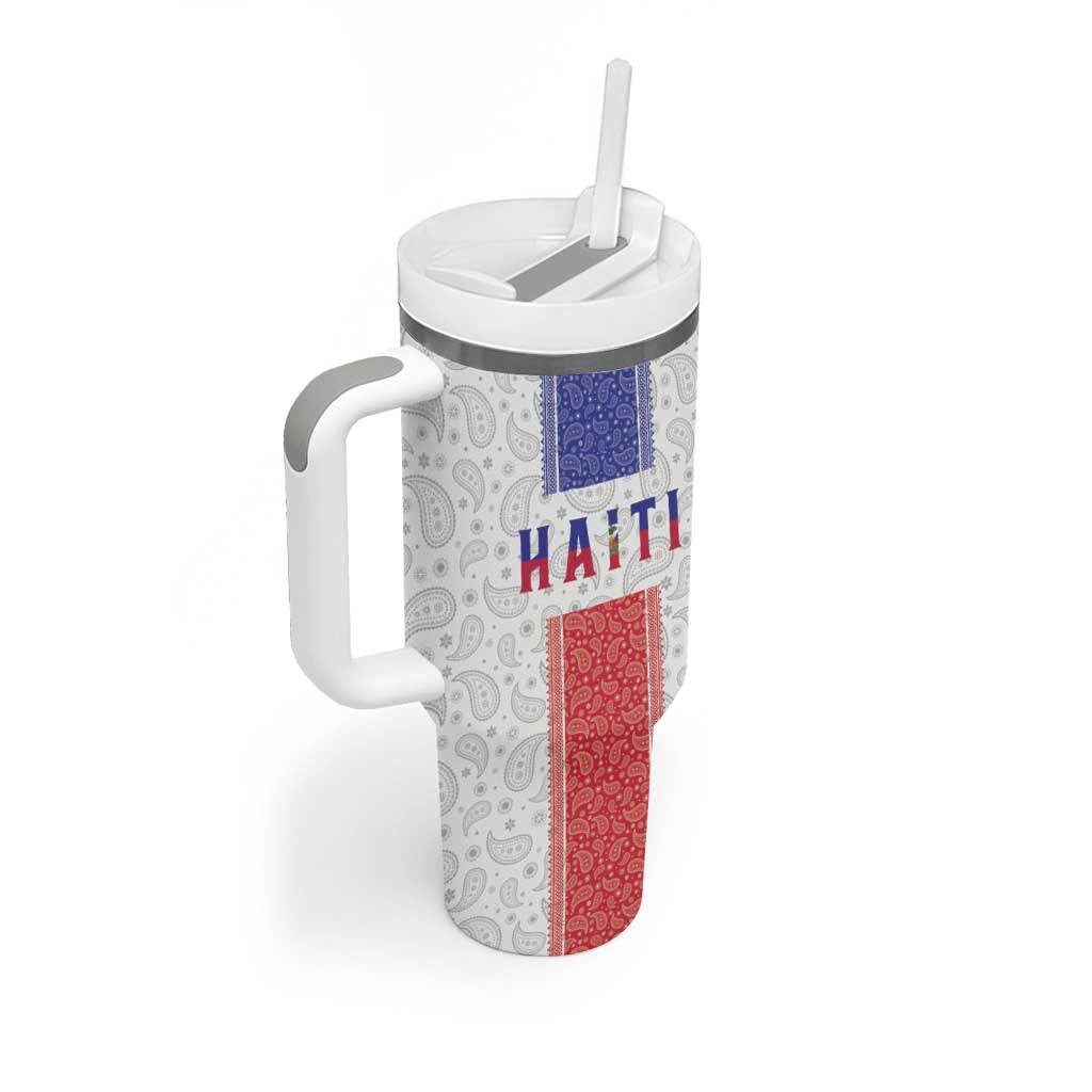 Custom Haiti Football Tumbler With Handle Paisley Flag Pattern Design - Wonder Print Shop