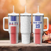 Custom Haiti Football Tumbler With Handle Paisley Flag Pattern Design - Wonder Print Shop