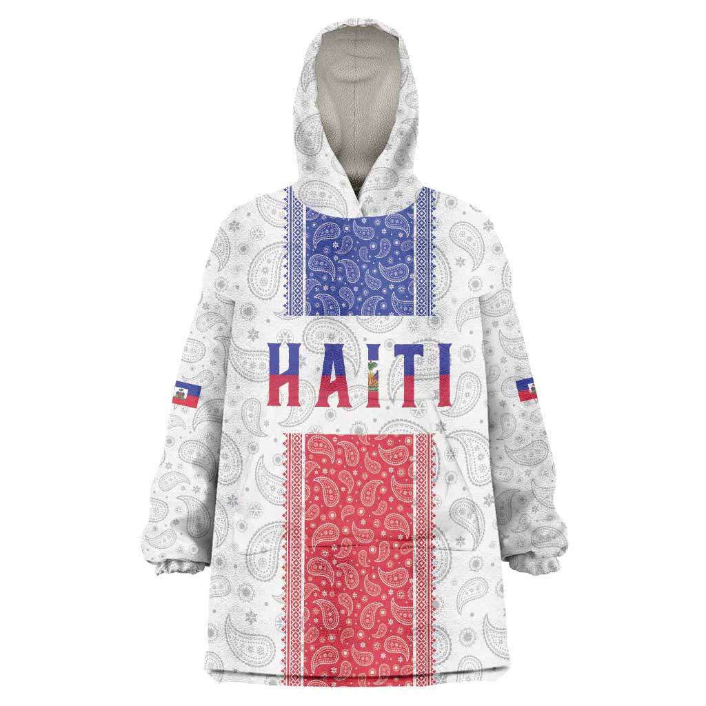 Custom Haiti Football Wearable Blanket Hoodie Paisley Flag Pattern Design - Wonder Print Shop