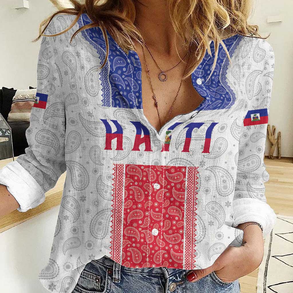 Custom Haiti Football Women Casual Shirt Paisley Flag Pattern Design - Wonder Print Shop