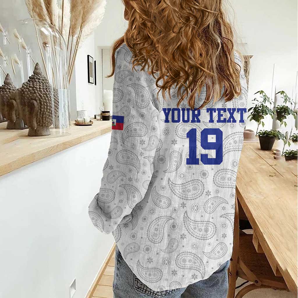 Custom Haiti Football Women Casual Shirt Paisley Flag Pattern Design - Wonder Print Shop