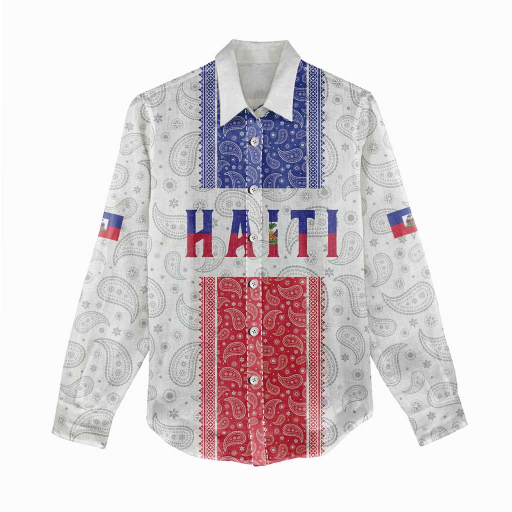 Custom Haiti Football Women Casual Shirt Paisley Flag Pattern Design - Wonder Print Shop