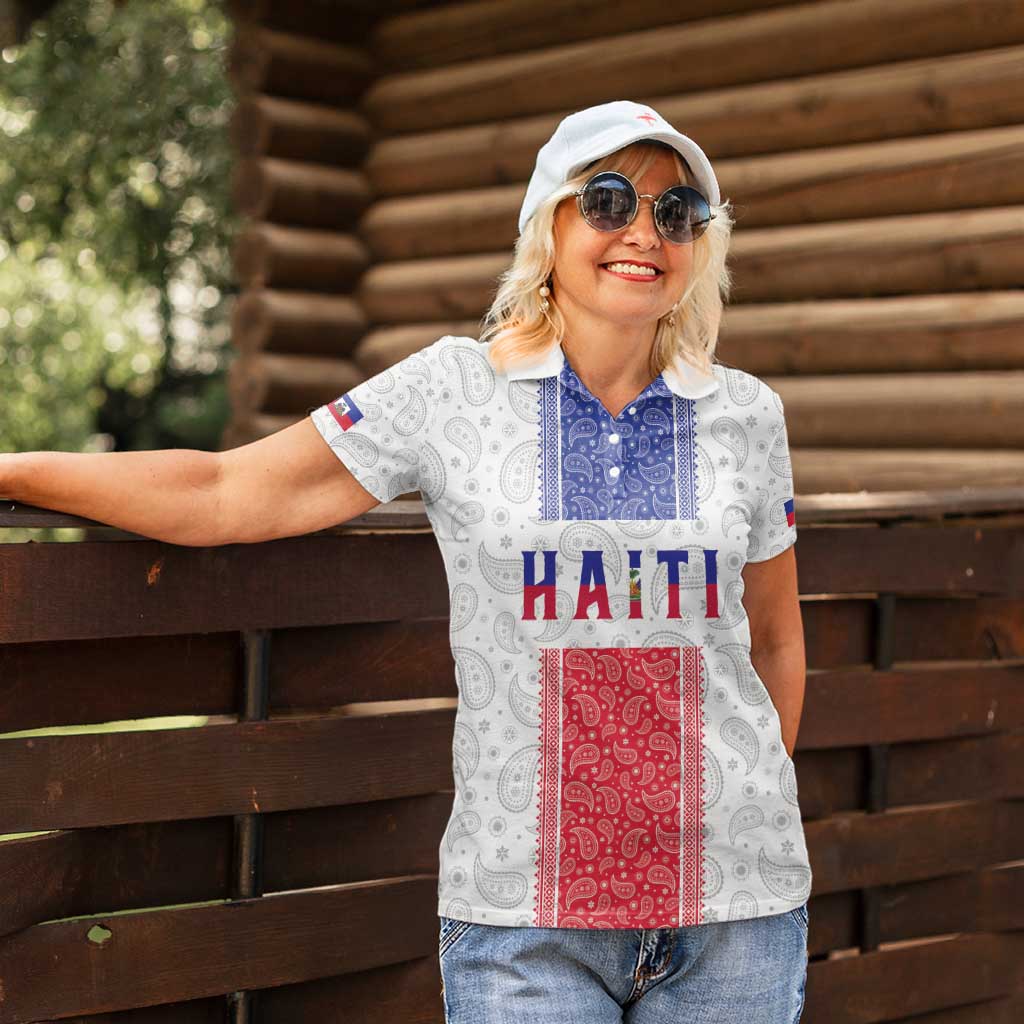 Custom Haiti Football Women Polo Shirt Paisley Flag Pattern Design - Wonder Print Shop