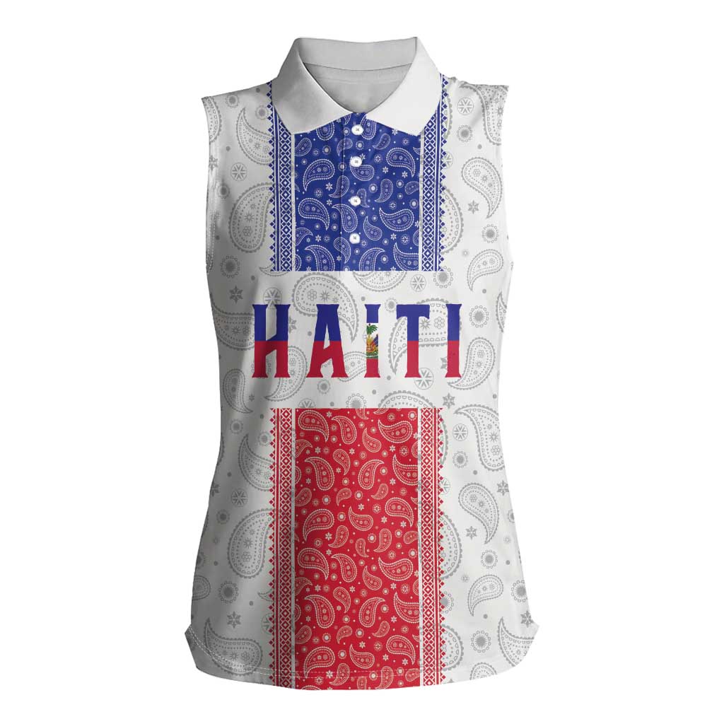 Custom Haiti Football Women Sleeveless Polo Shirt Paisley Flag Pattern Design - Wonder Print Shop