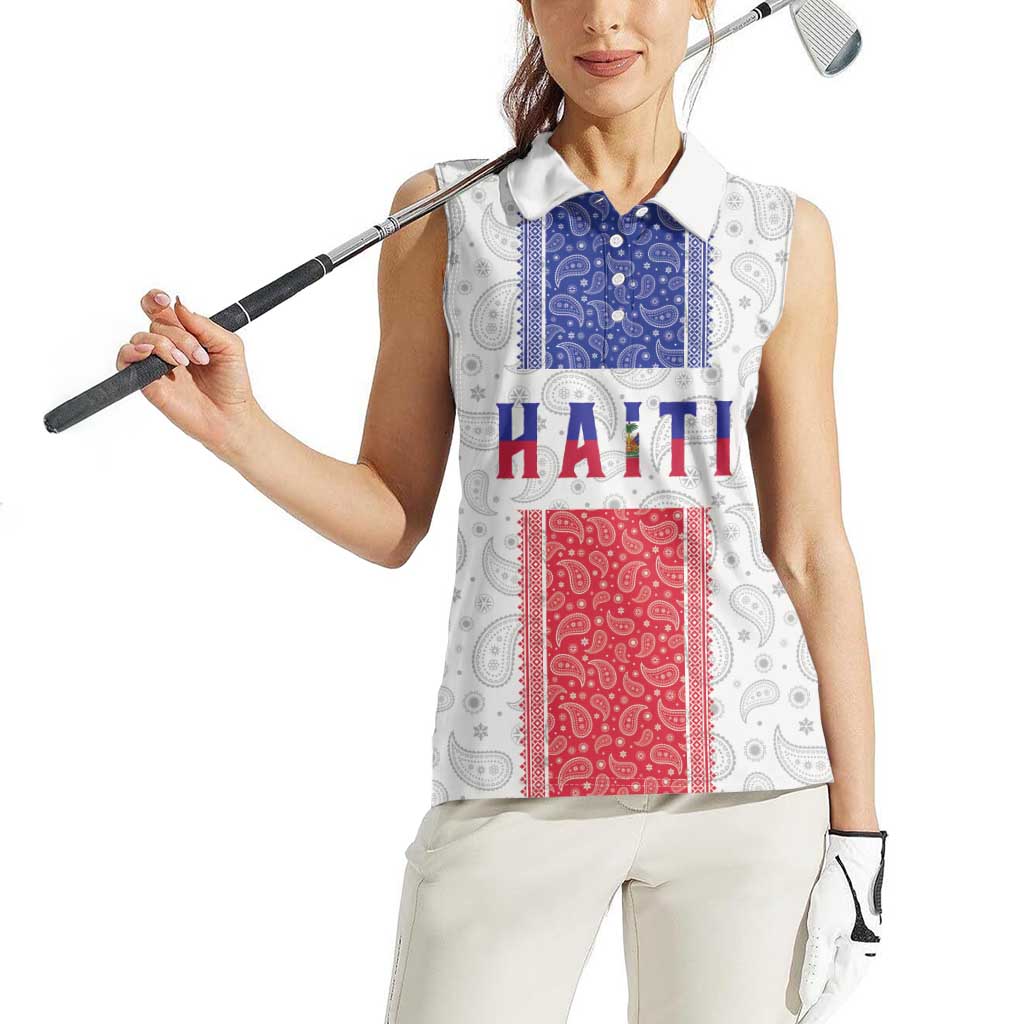 Custom Haiti Football Women Sleeveless Polo Shirt Paisley Flag Pattern Design - Wonder Print Shop